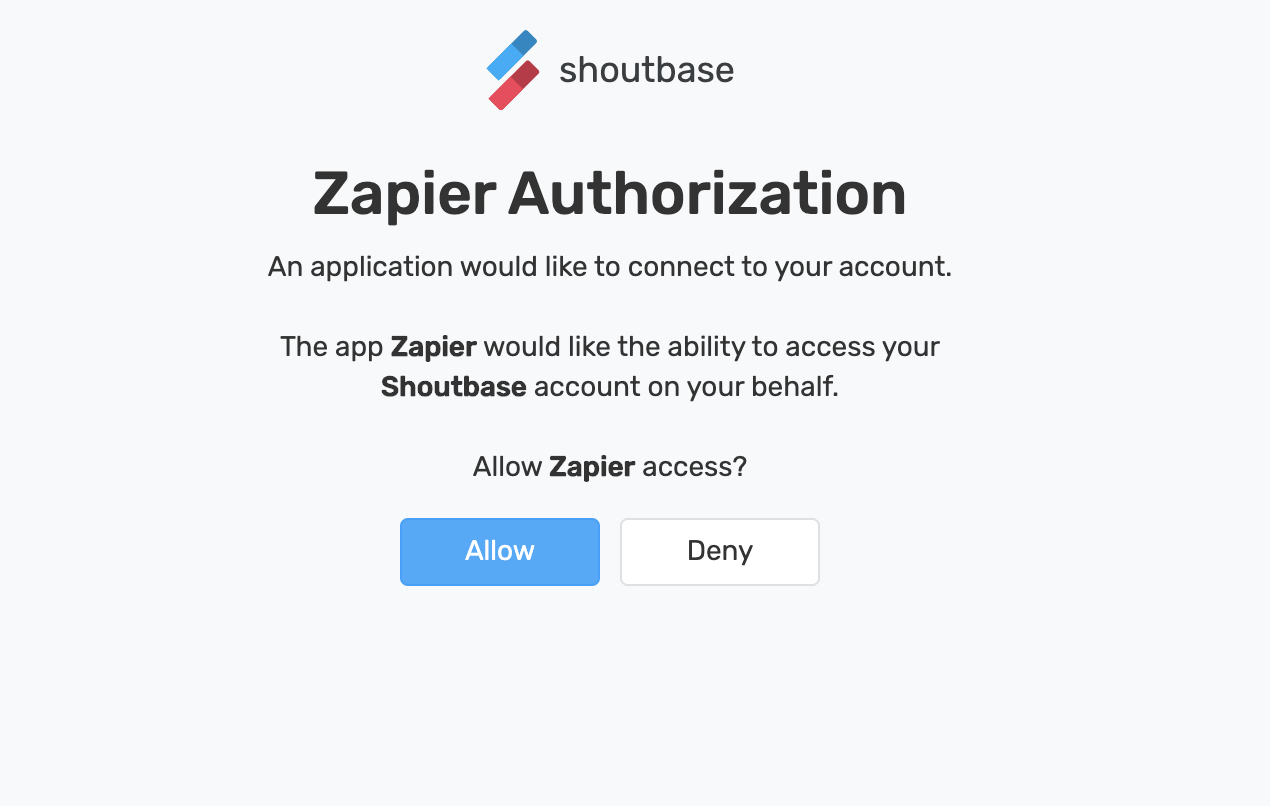 Screenshot of Shoutbase oauth authorization page