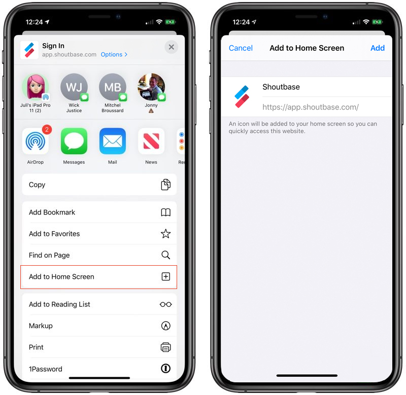 Shoutbase Mobile iOS Add to Home Screen