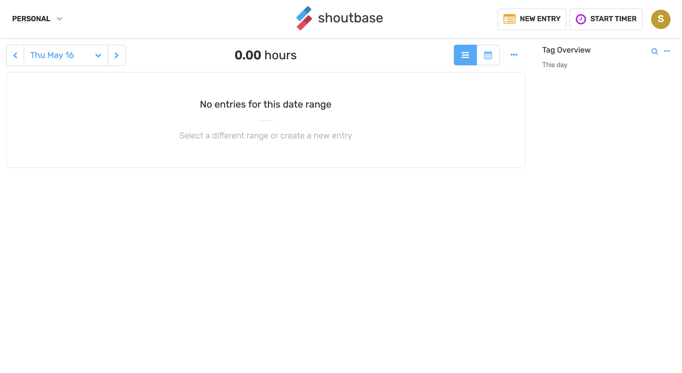 Shoutbase Personal Dashboard