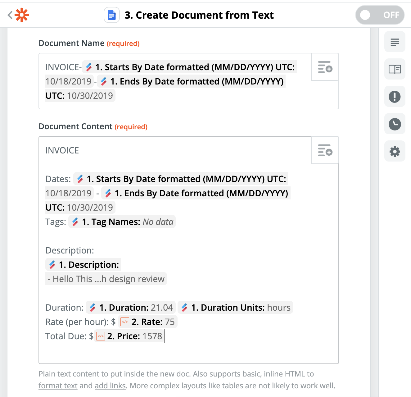 Screenshot of Zapier Document Content