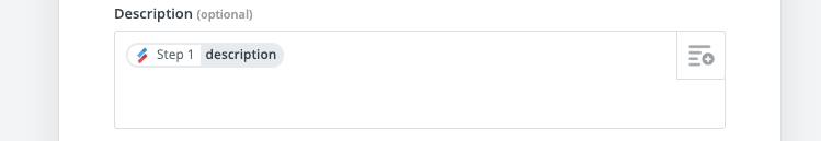 screenshot of Zapier with step 1 Description for Description field