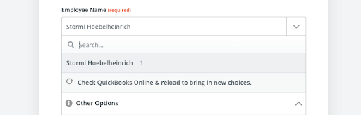 screenshot of Zapier with Employee name field filled