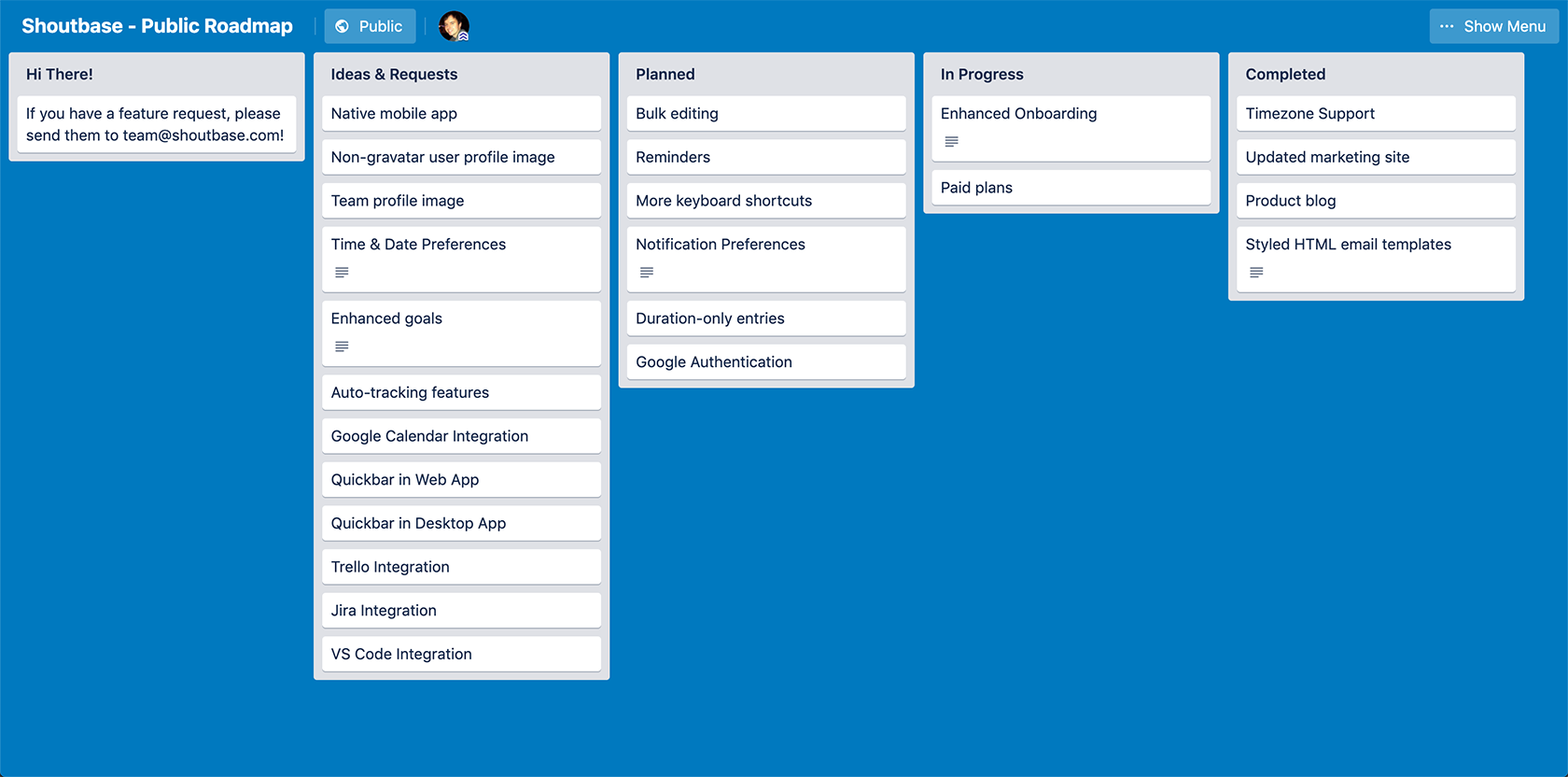 Shoutbase Public Roadmap