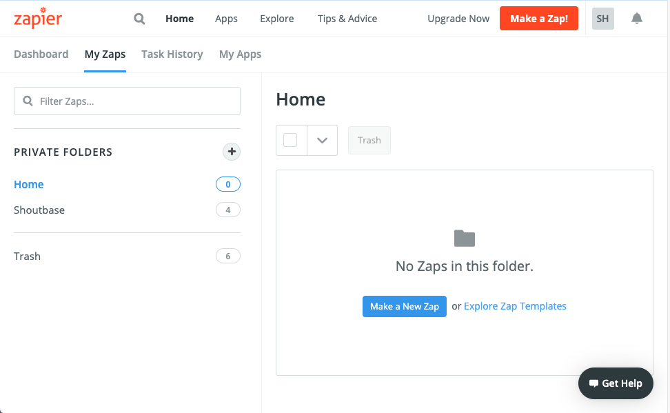 Zapier Zap dashboard