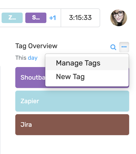 Screenshot of tags in Shoutbase