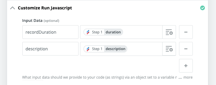 screenshot of input data