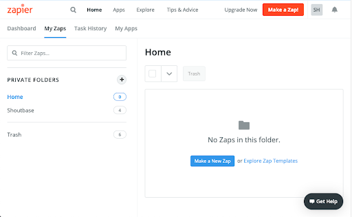 screenshot of Zapier Zaps dashboard