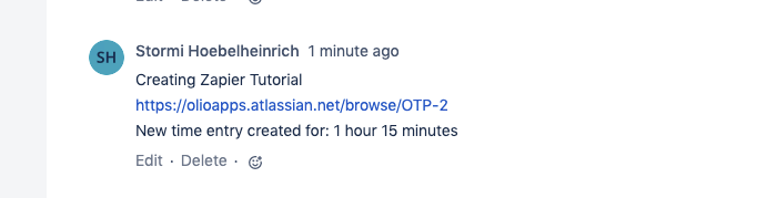 screenshot of comment in Jira made by Zapier