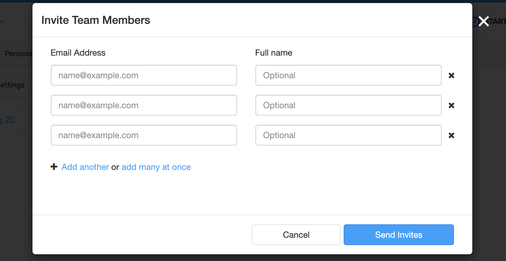 Shoutbase Team Invite Modal